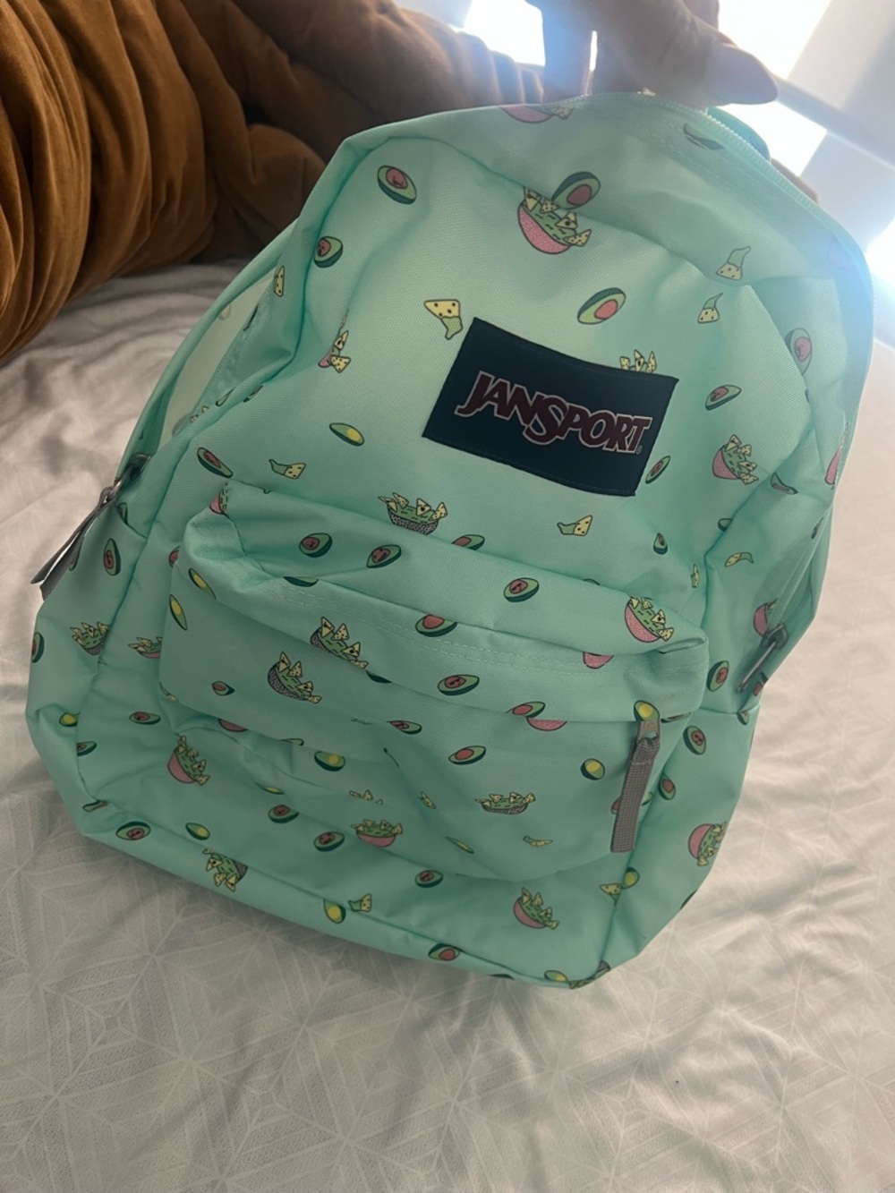 Jansport Mint Green Backpack with Avocado Print